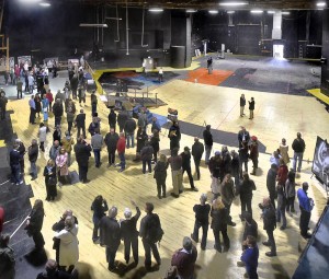 Attendees in the original auditorium space, now converted for soundstage use.